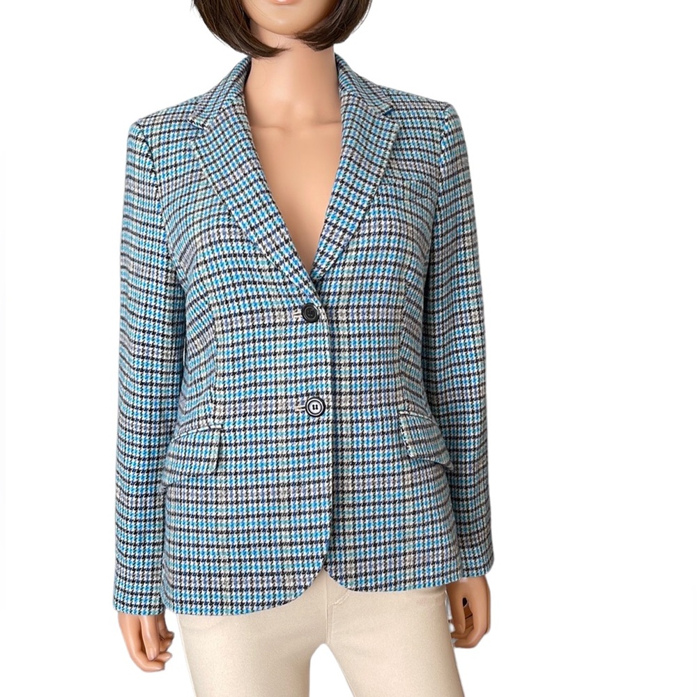 NWOT Talbots Plaid Houndstooth Wool Blend Blazer Tailored Jacket